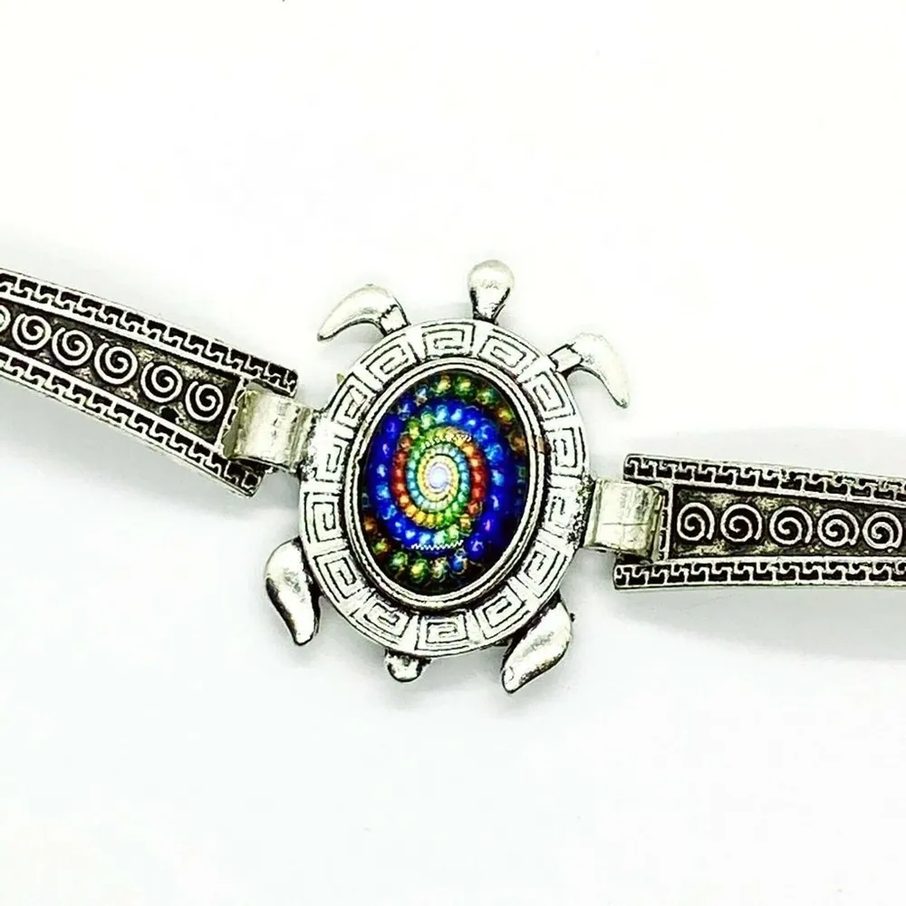 Boho Sea Turtle Rhinestone Silver-Tone Bracelet - Image 2