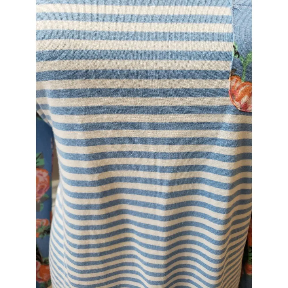 Matilda Jane Top Women M Blue Striped Floral Long Sleeve Cotton Casual Tunic Tee - Image 6