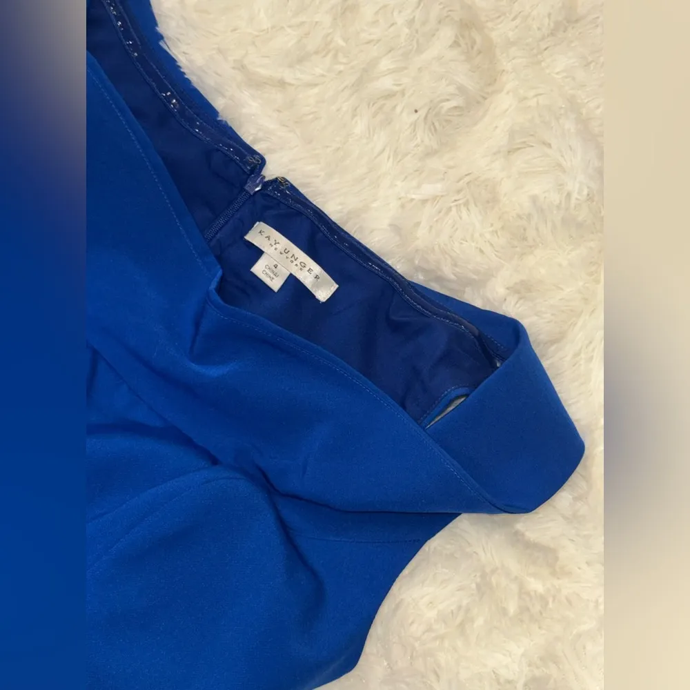 NWOT KAY UNGER Anais Stretch Crepe Jumpsuit w Skirt Overlay Sapphire Blue Sz 4 - Image 6