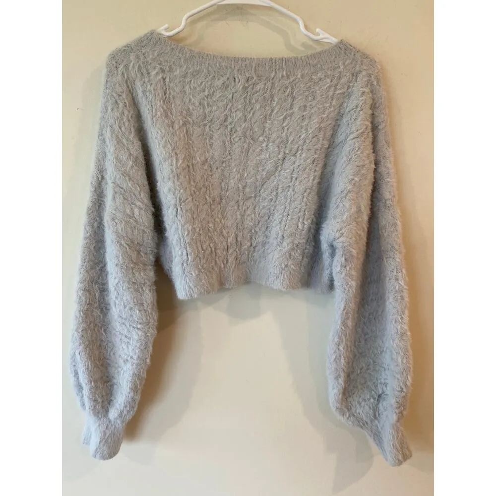 Majorelle Dolman Sleeve Fluffy Crop Pullover Sweater Gray Women's Size Small - Image 2
