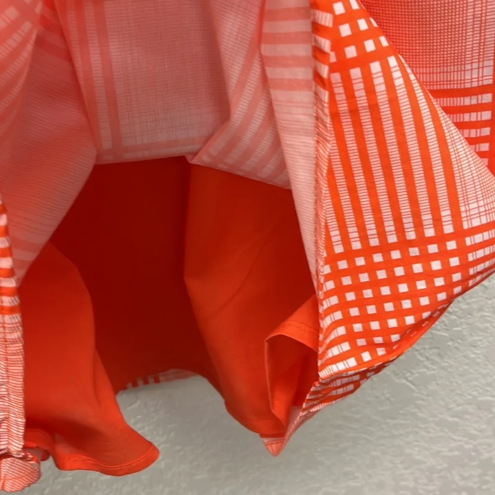 Never a Wallflower Orange & White Checkered Plaid Tie Waist Dress Pockets XS - Image 4