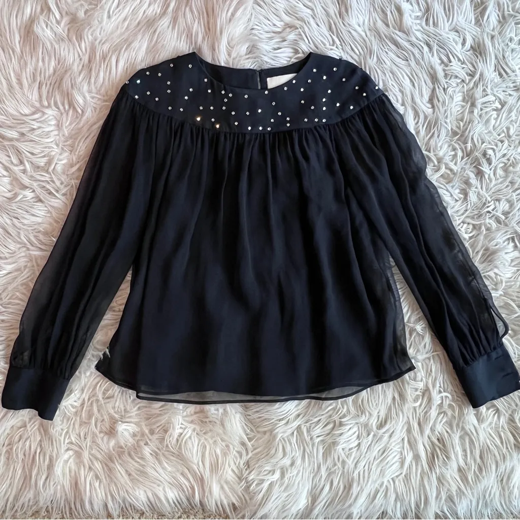 3.1 Phillip Lim Black Silk Rhinestone Sheer Top - Image 7