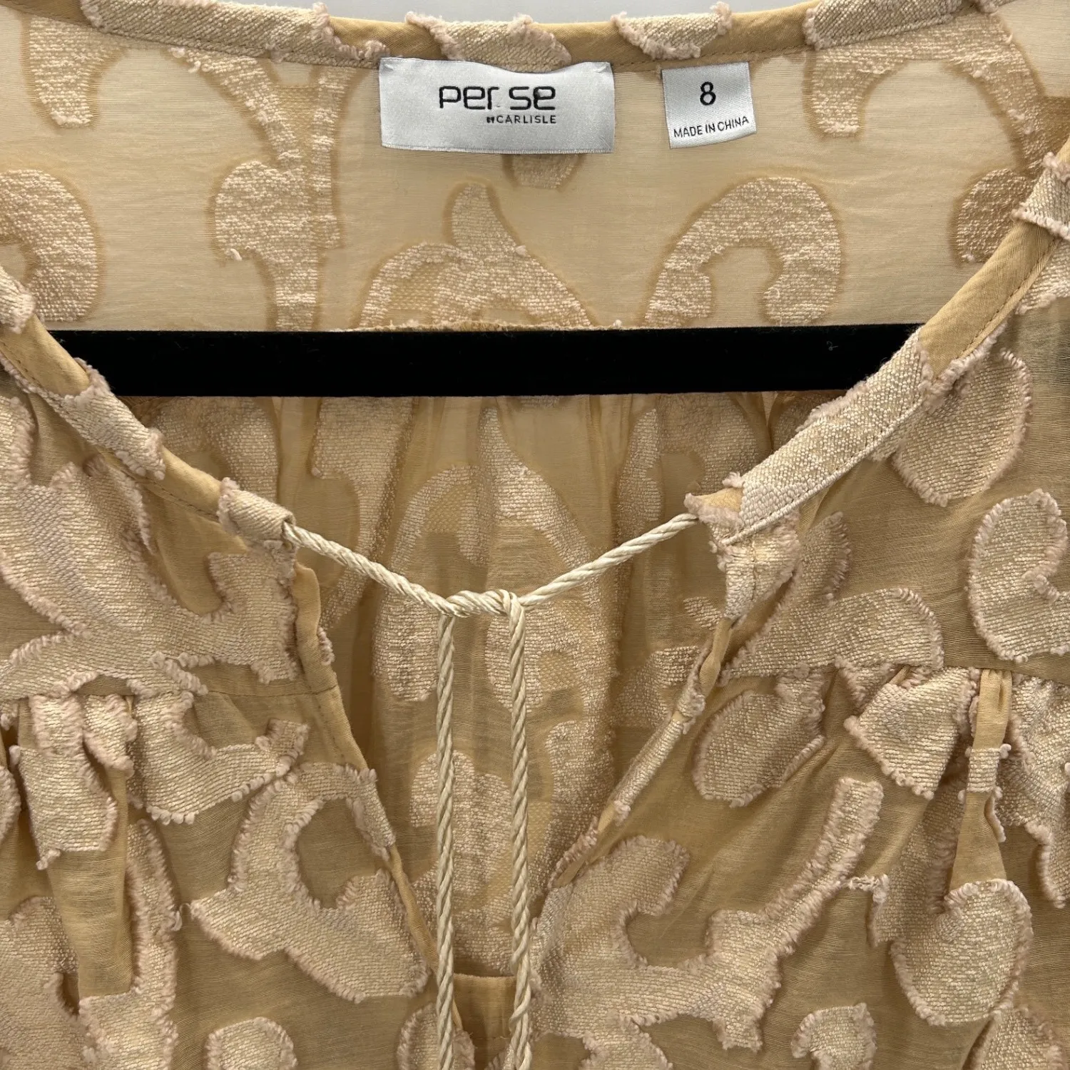 PER SE CARLISLE Floral Embroidered Tassel Tie Long Sleeve Blouse Shirt Size 8 - Image 3