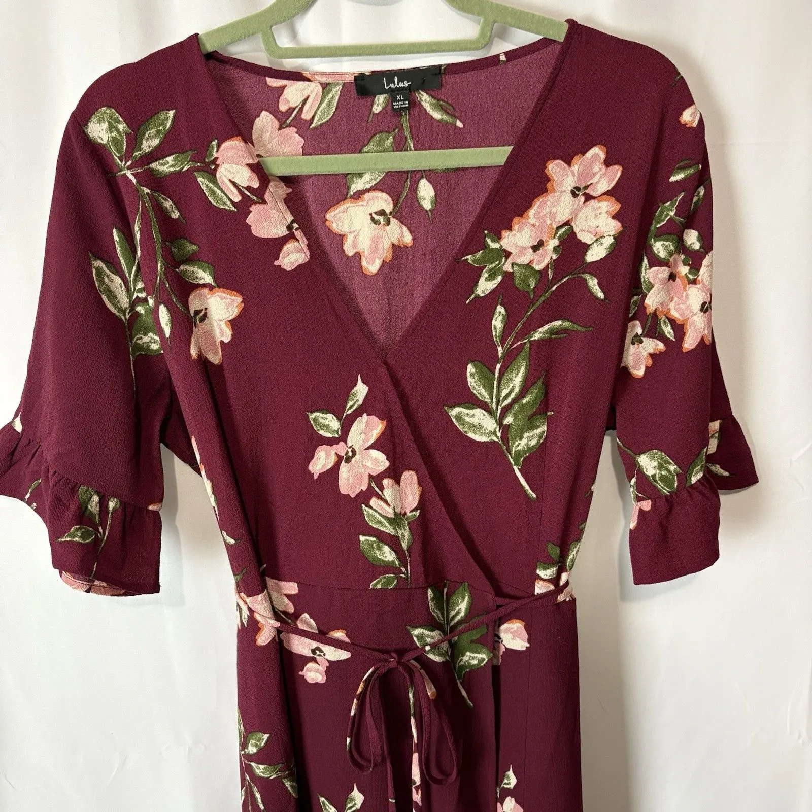Lulus September Sunsets Burgundy Floral Print Wrap Maxi Dress Medium Event Red Size XL - Image 5
