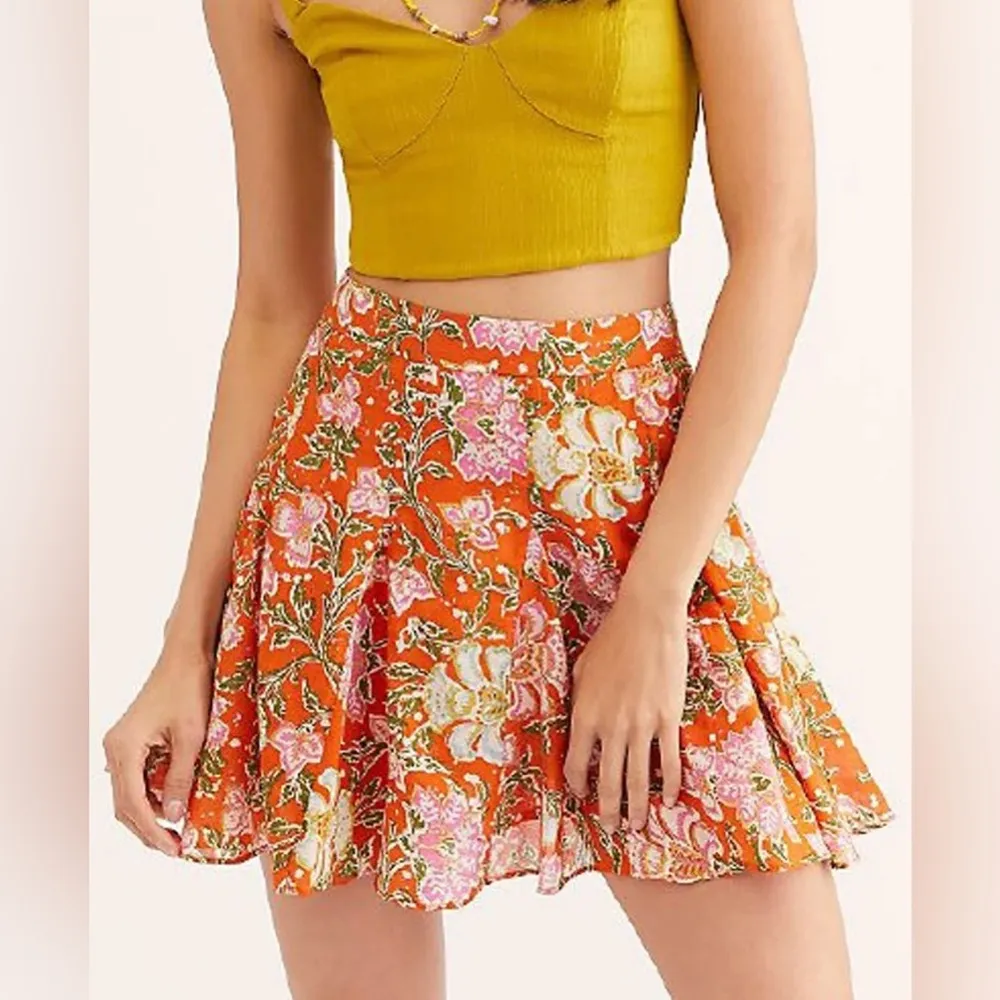 Free People End of the Island Godet Mini Skirt in Orange Nouveau Chestnut Size 0 - Image 2