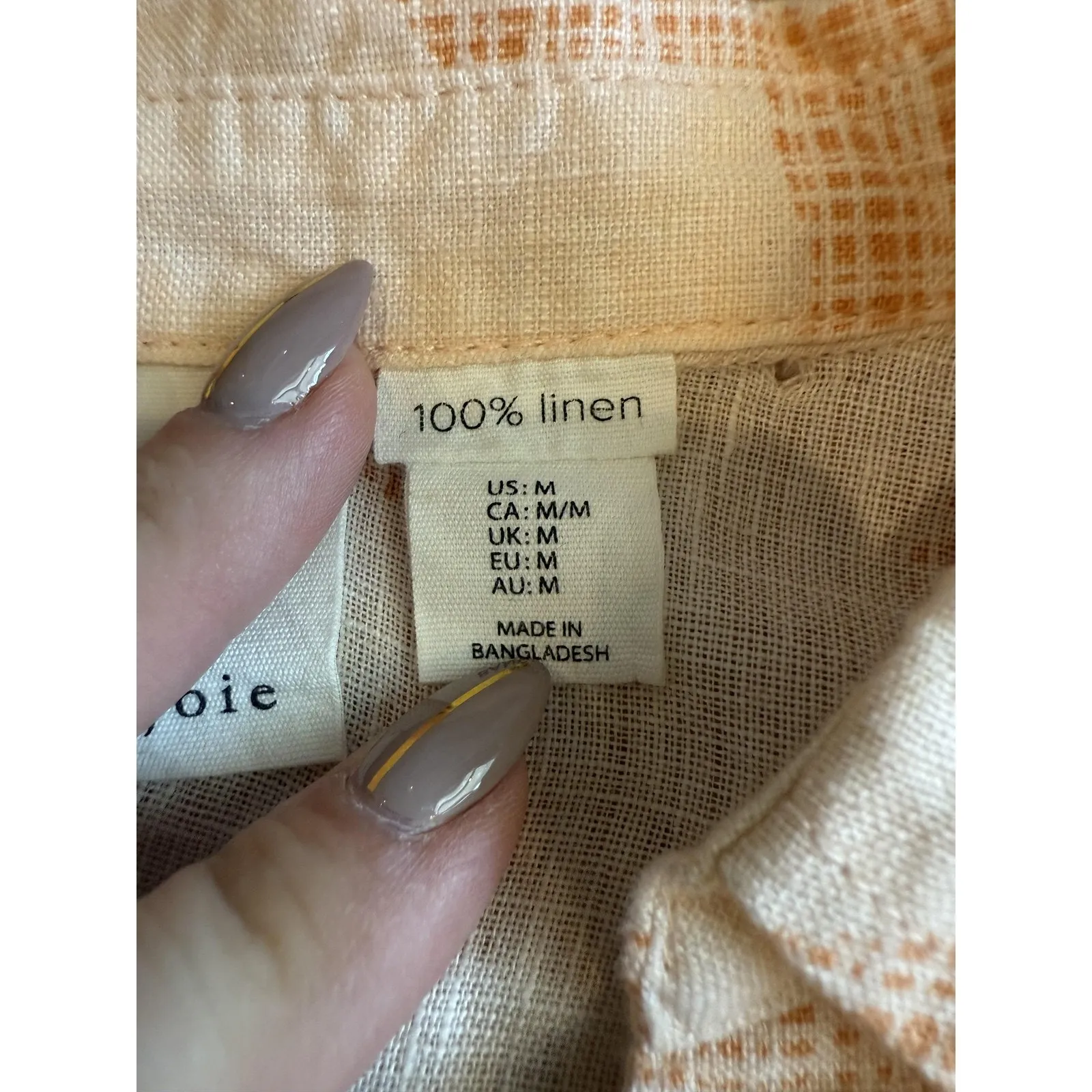 Joie Shirt Womens Medium Peach White Linen Button Front Roll Tab Collared Top - Image 4