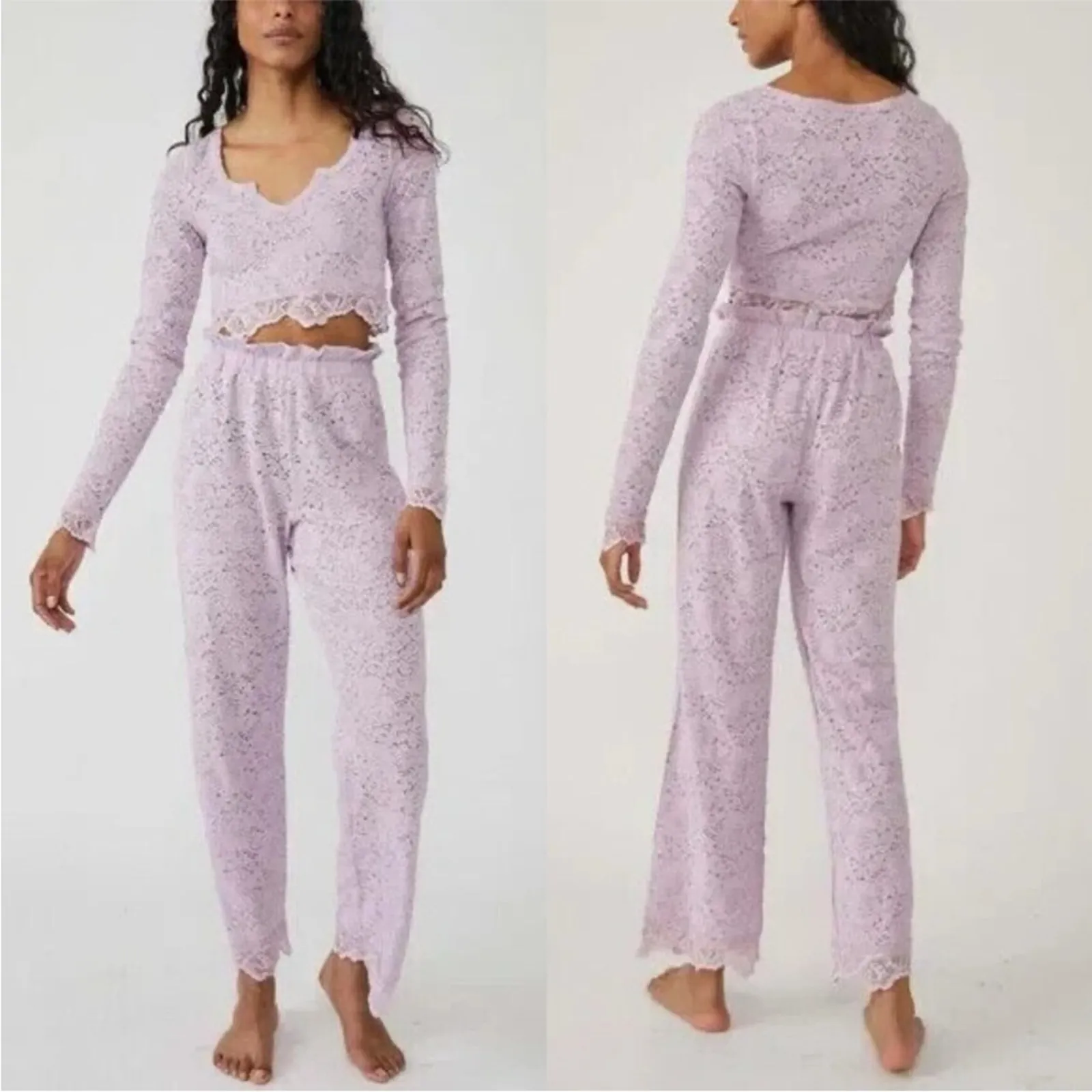 Free People Intimately Cloud Ride Lace Lounge Set Sz XS - Image 2