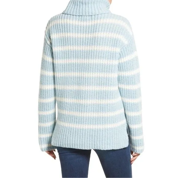 NWT Caslon Striped Sweater Shaker Stitch Turtleneck Blue & Ivory Size Large NEW - Image 3