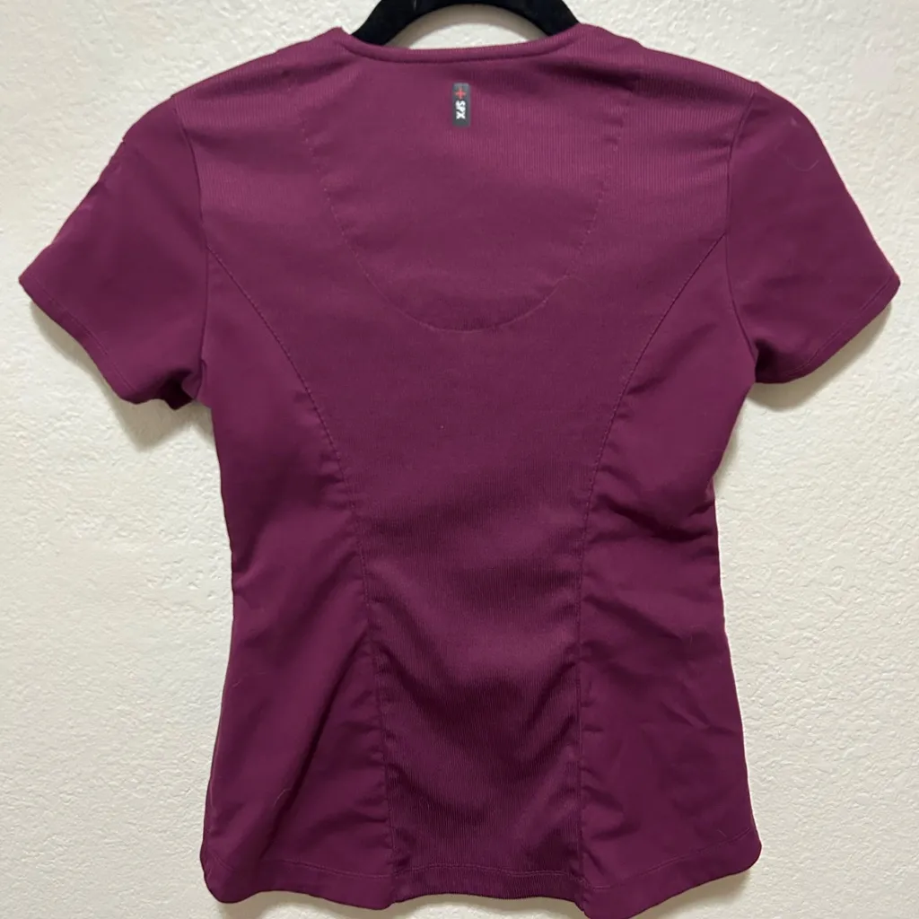 Grey’s Anatomy by Barco Spandex Stretch Scrub Top Plum Purple XXS Nursing - Image 2