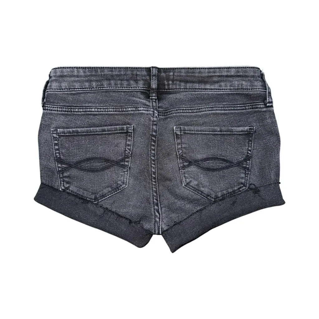 Abercrombie & Fitch Low Rise Micro Mini Black Denim Jean Shorts Sz 2 / 26 y2k - Image 2
