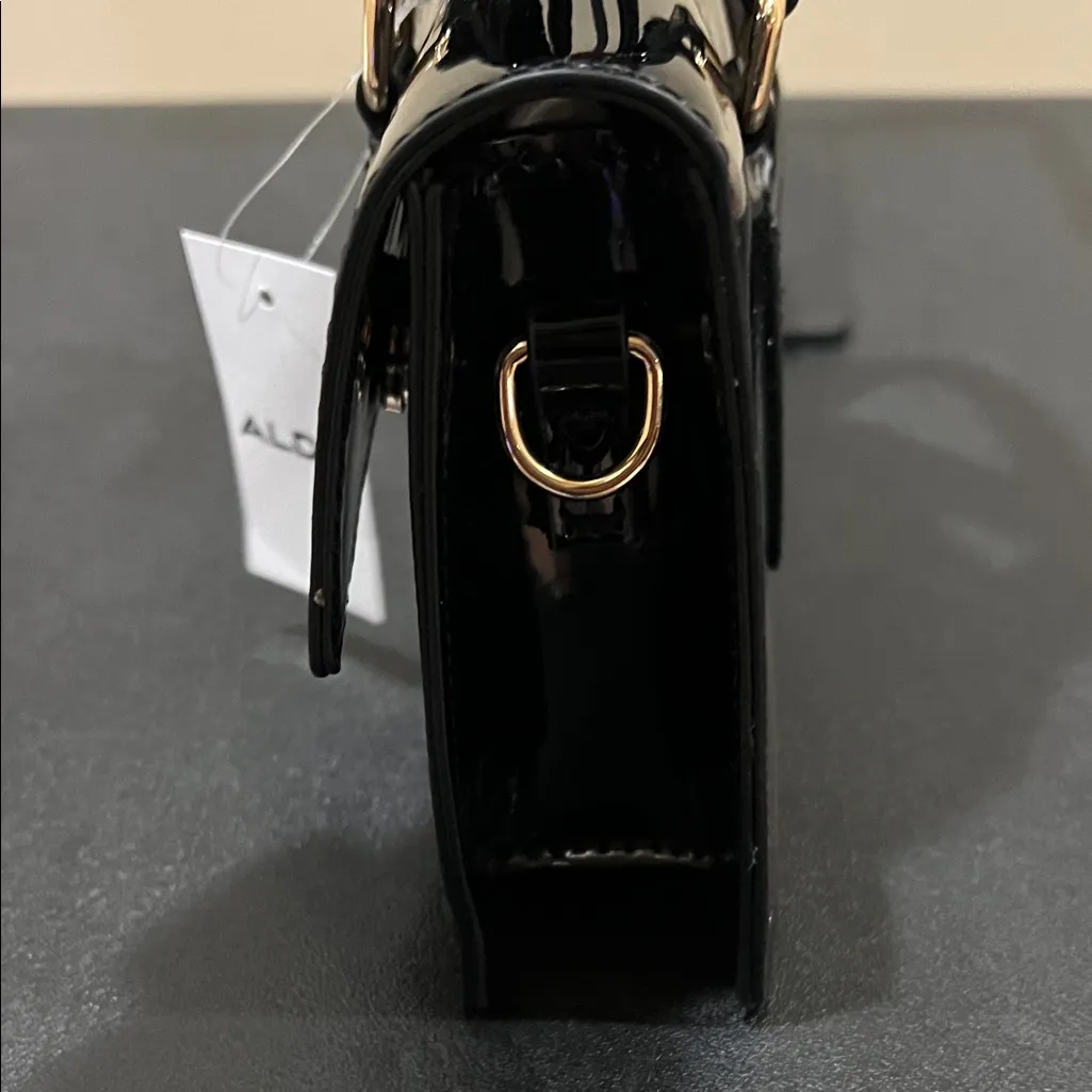 ALDO | Classic Black Patent Faux Leather Satchel w/ Matching Crossbody Strap - Image 5