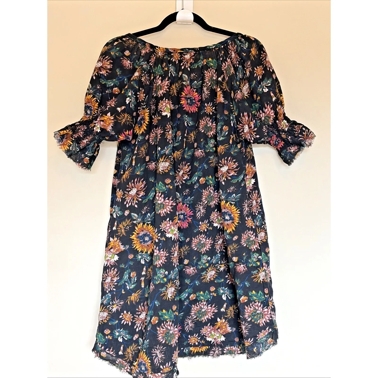 Natural Life Black Allover Sunflower Floral 100% Cotton Boho Dress Womens Medium - Image 5