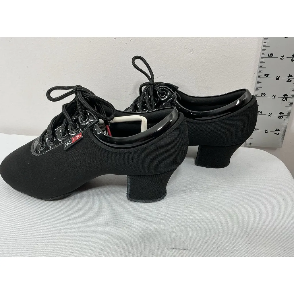 NWOT Fashing Ballroom Dance Shoes Lace Up Size 5.5 Black Block Heel - Image 4