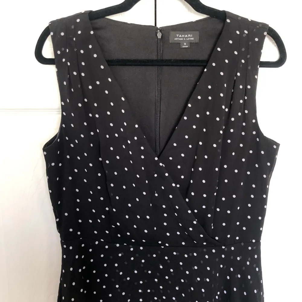 Tahari Black and White Polka Dot Sleeveless Lined Dress Size 8 - Image 2