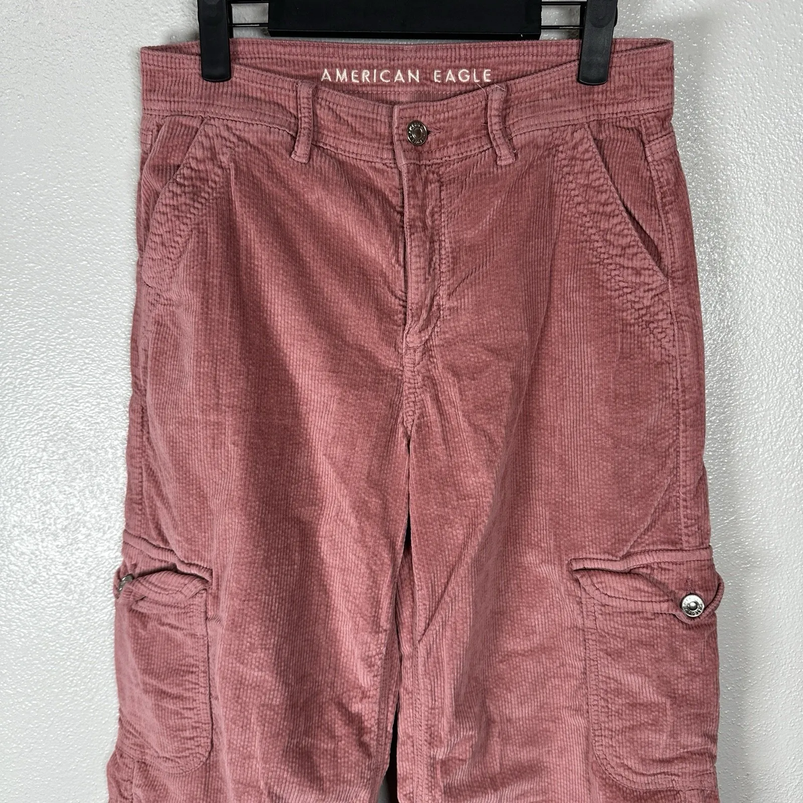 American Eagle Pants Womens 4 Pink Super High Rise Baggy Wide Leg Cargo Corduroy - Image 2