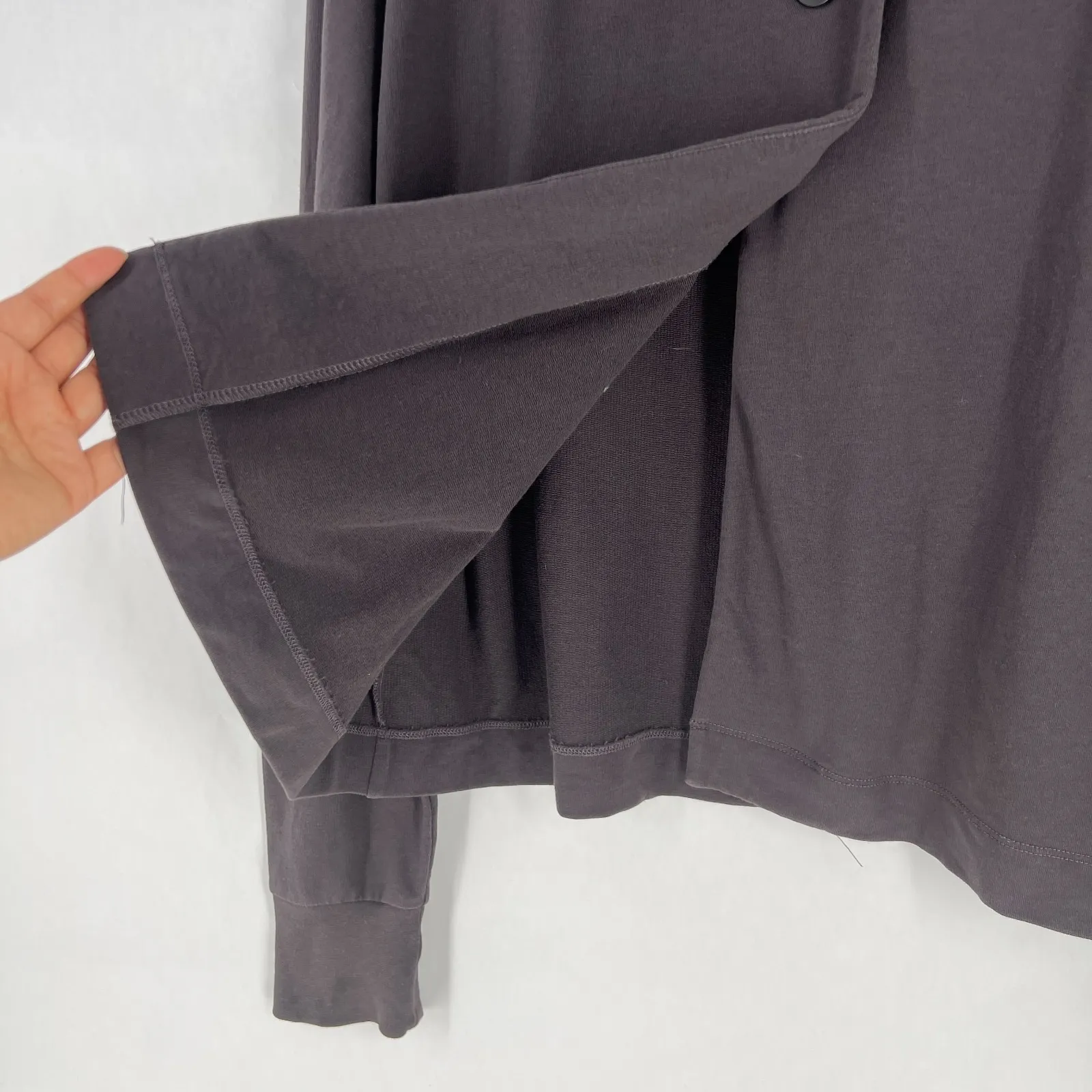 Lilla P Sweatshirt Womens Large Brown Cotton Cozy Knit Funnel Neck Button Front - Image 6