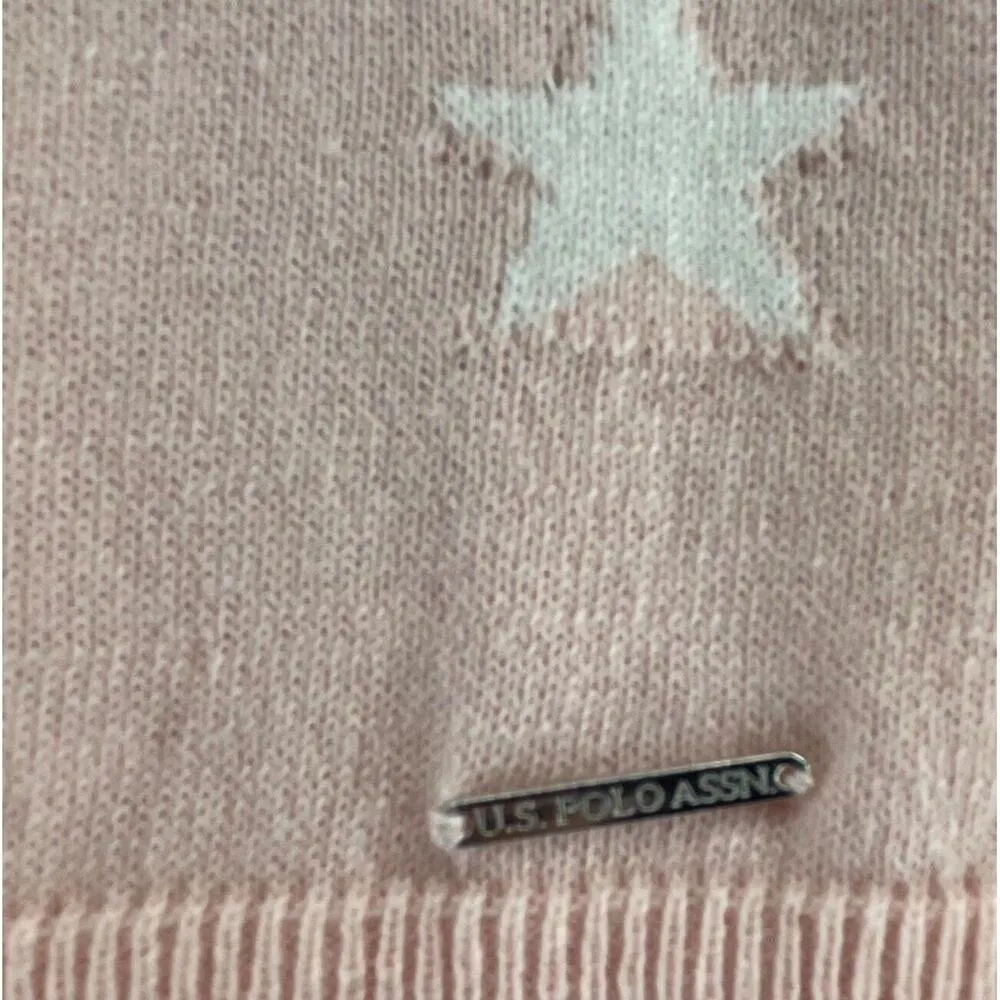 US Polo Assn Sweater Womens L Rose Pink Star Knit Pullover Layering Crew Neck NE - Image 3