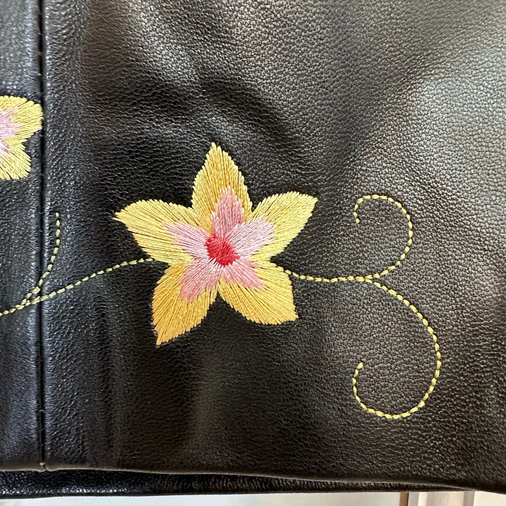 ALFANI Y2K 100% Genuine Leather Black Floral Embroidered A-Line Skirt Size 4 S - Image 6