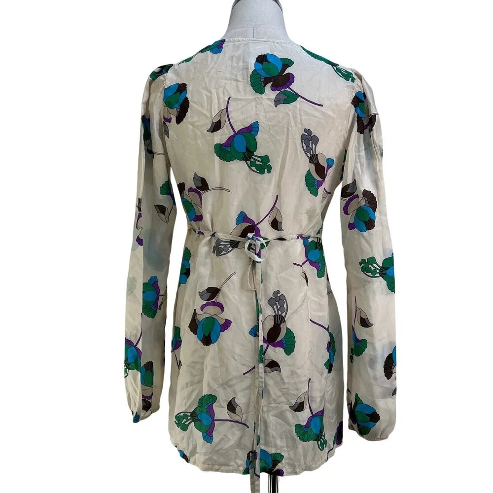 Intimissimi Silk Blouse White Purple Top Size M - Image 8