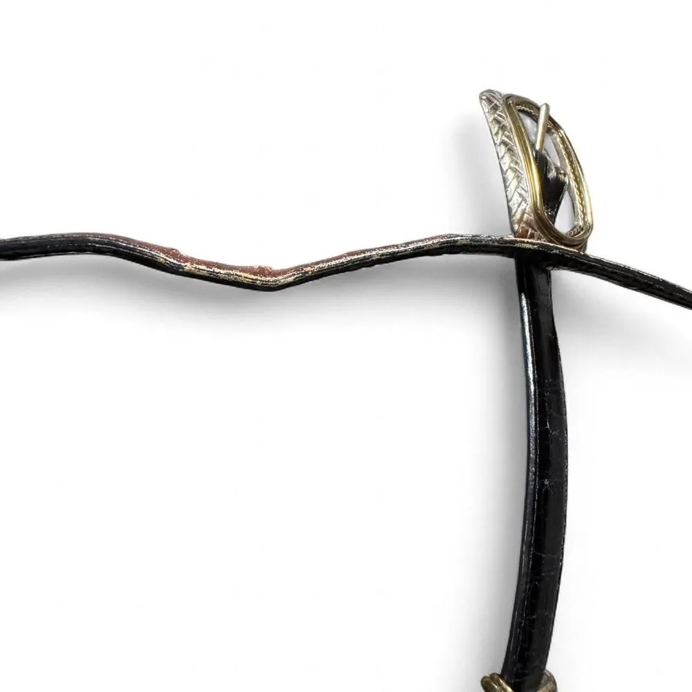 Women’s Size S Black Brown Reversible Belt Western Style Gold Buckle croc emboss - Image 6