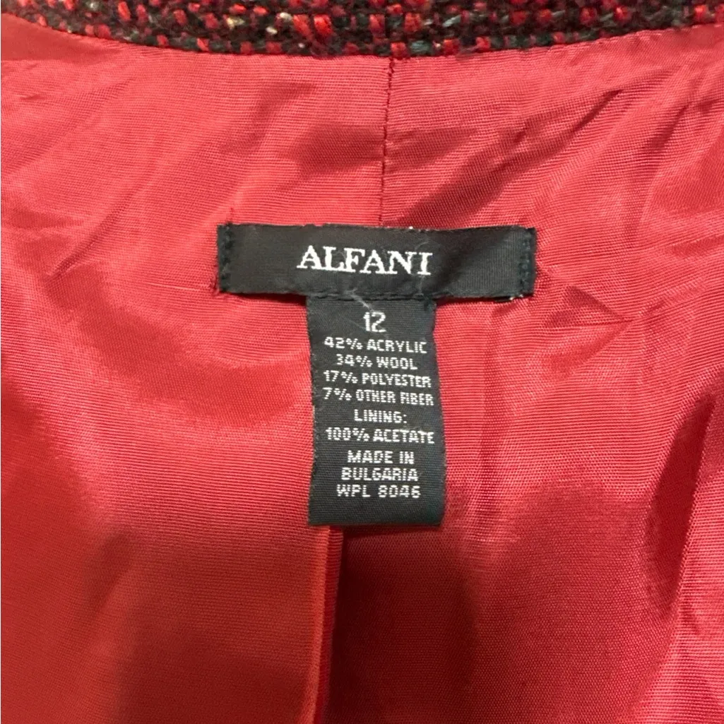 Alfani Red Wool Blend Tweed Fringe Jacket Blazer Sz 12 Dark Academia Corpcore - Image 7