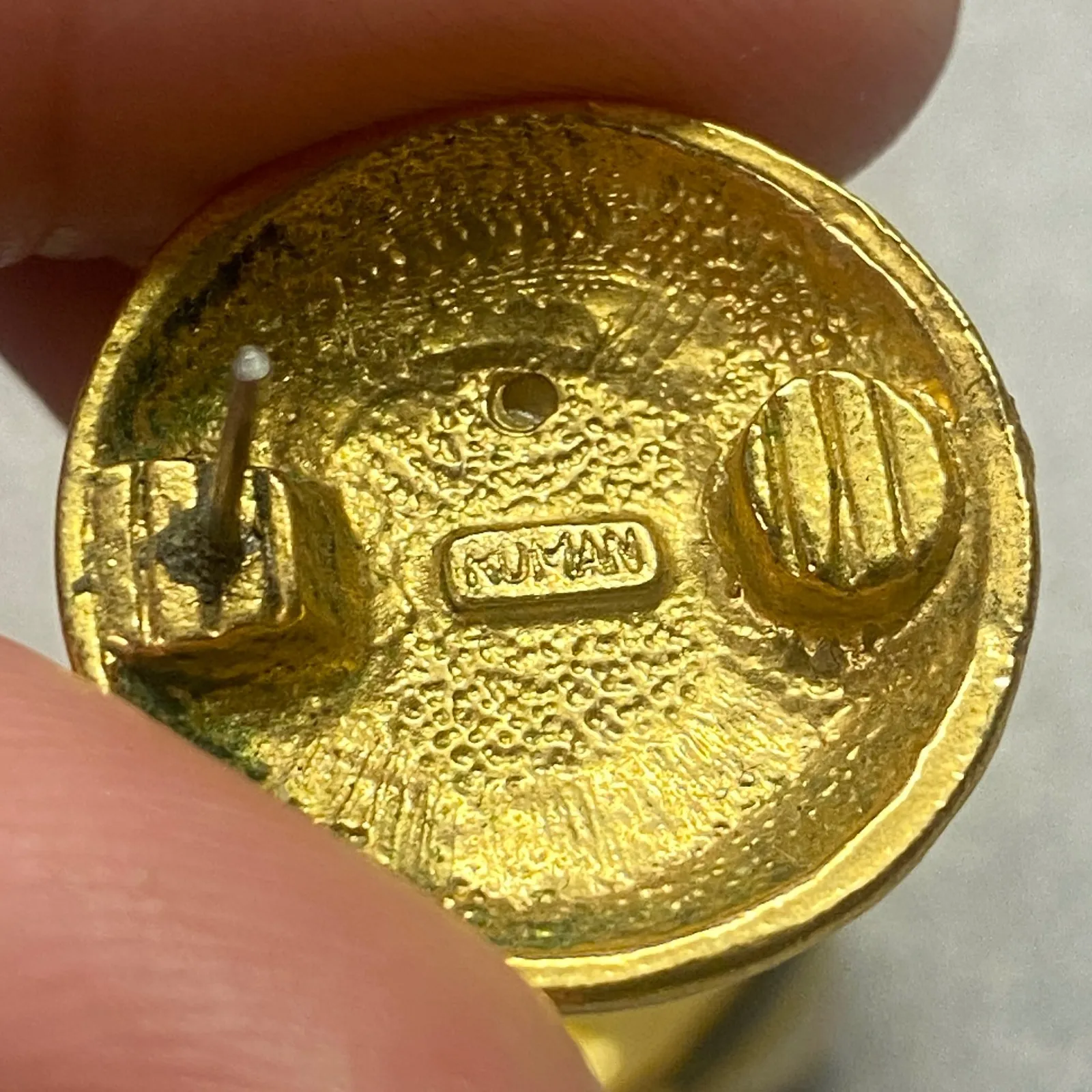 Vintage Signed Roman Black Gold Faux Pearl Rhinestone Stud Earrings Art Deco - Image 6