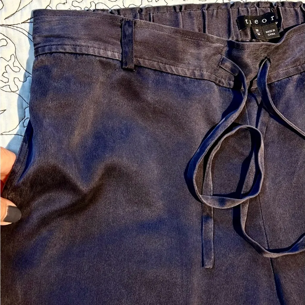 Theory Silk Pajama Navy Drawstring Cropped Ankle Pull-On Pull On Pants Sz M💛 - Image 4