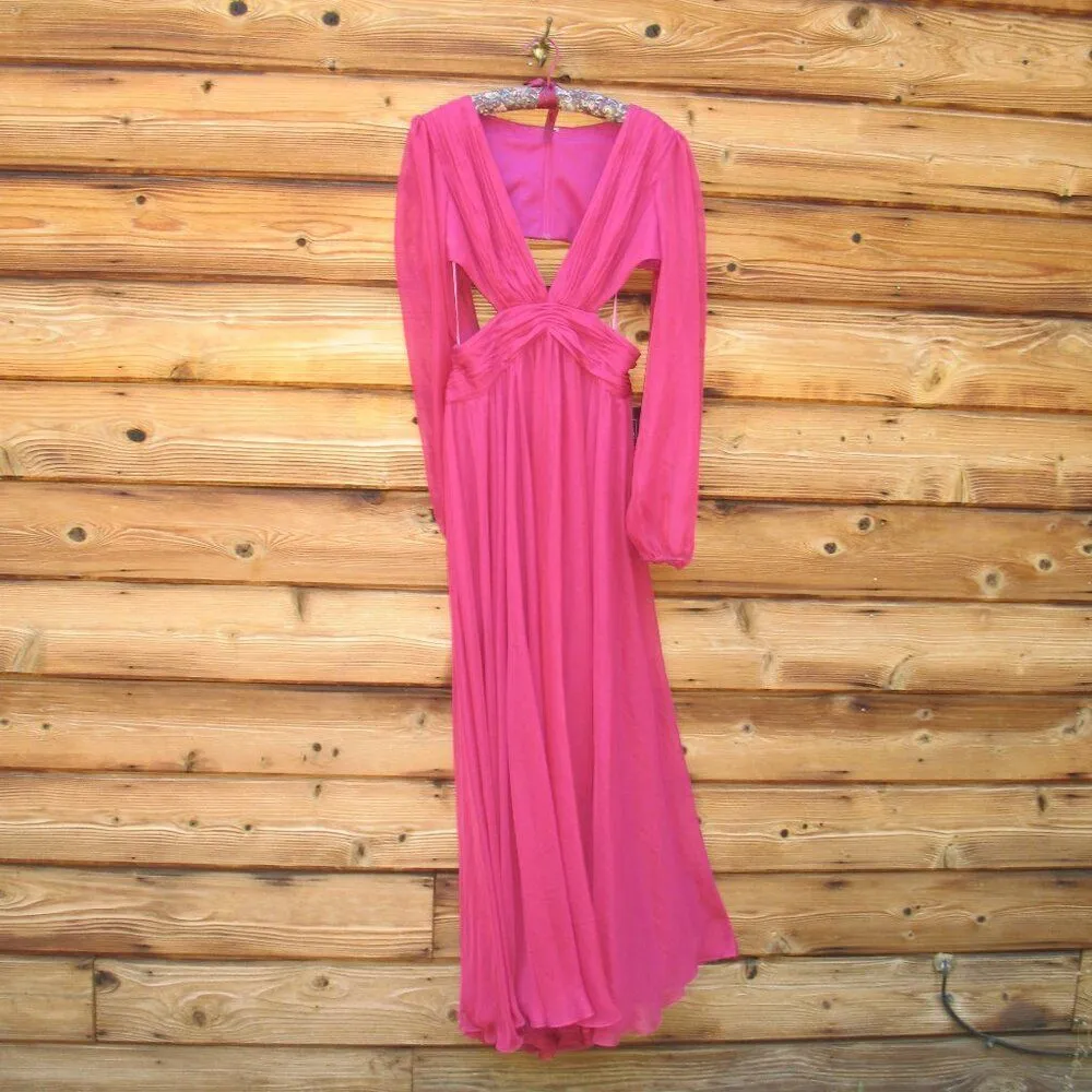 NWT Mac Duggal 55823 RUCHED CUT OUT PUFF SLEEVE A LINE GOWN Berry 12 - Image 6