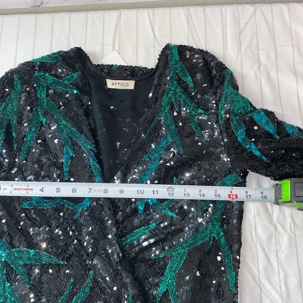 ATTICO Elegant‎ Sequin Wrap Dress Black and Green, Long Sleeve Maxi Dress Size40 Blue Size 40 - Image 14