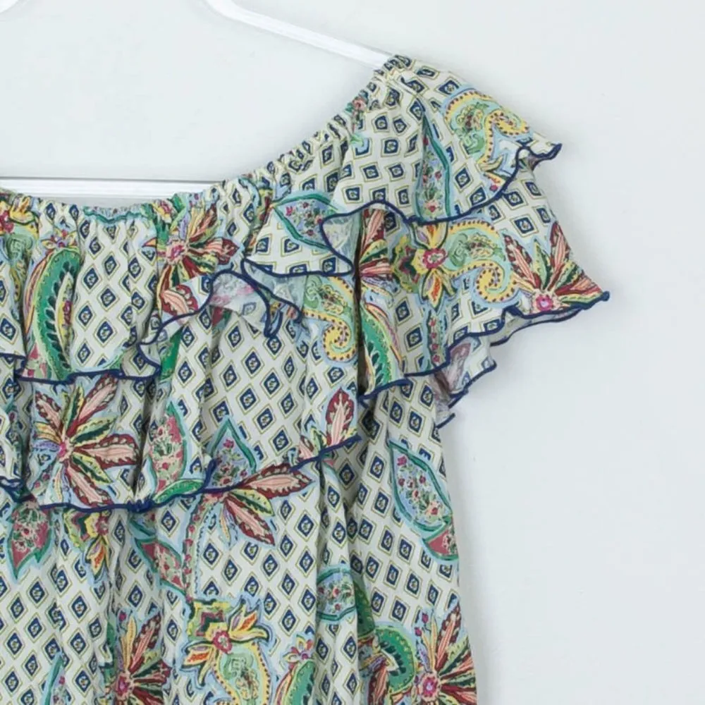 Zara‎ Floral Paisley Off The Shoulder Ruffle Top Women's Size XS - Image 7