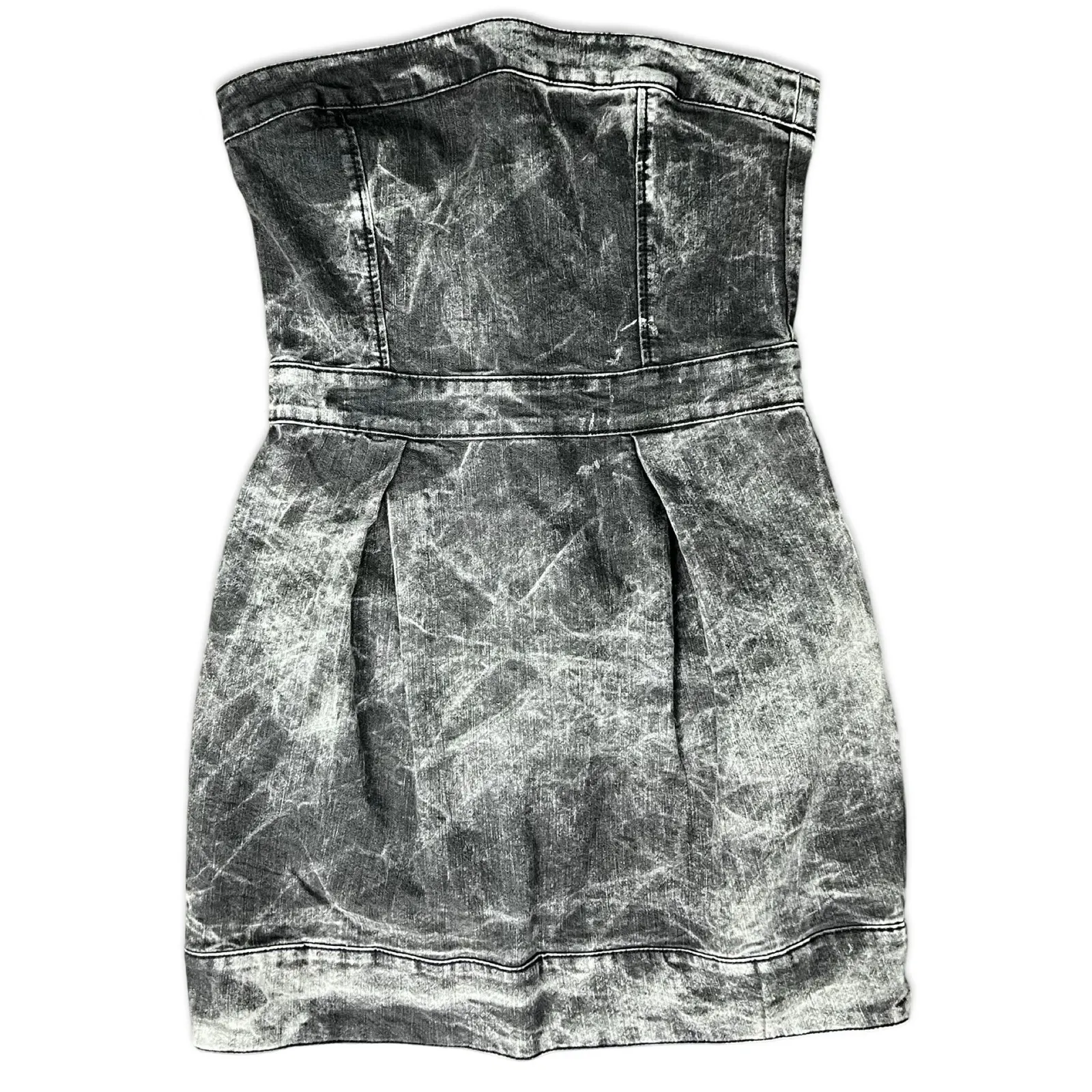 Vintage Y2K French Connection Denim Charcoal Gray Acid Wash Strapless Dress Sz 8 - Image 2
