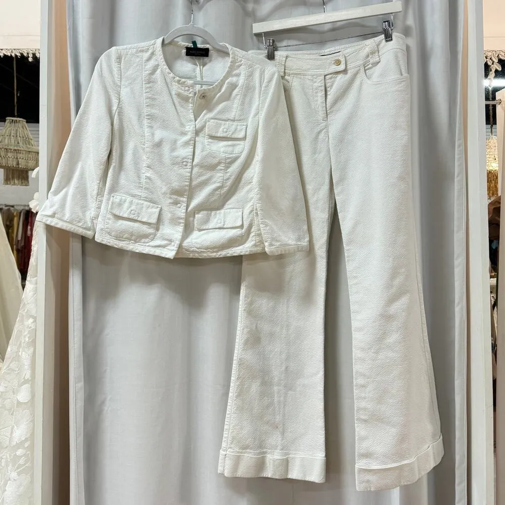 Piazza Sempione Long Sleeve Crop Jacket & Flare Pants Set White Women's 44 / M - Image 2