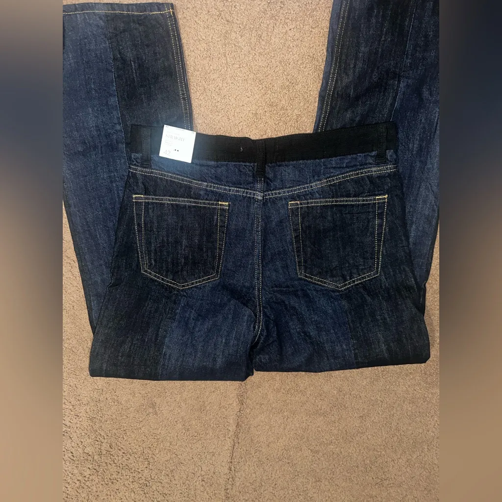 Mango two toned dark blue indigo denim straight leg jeans 100% cotton - Image 6