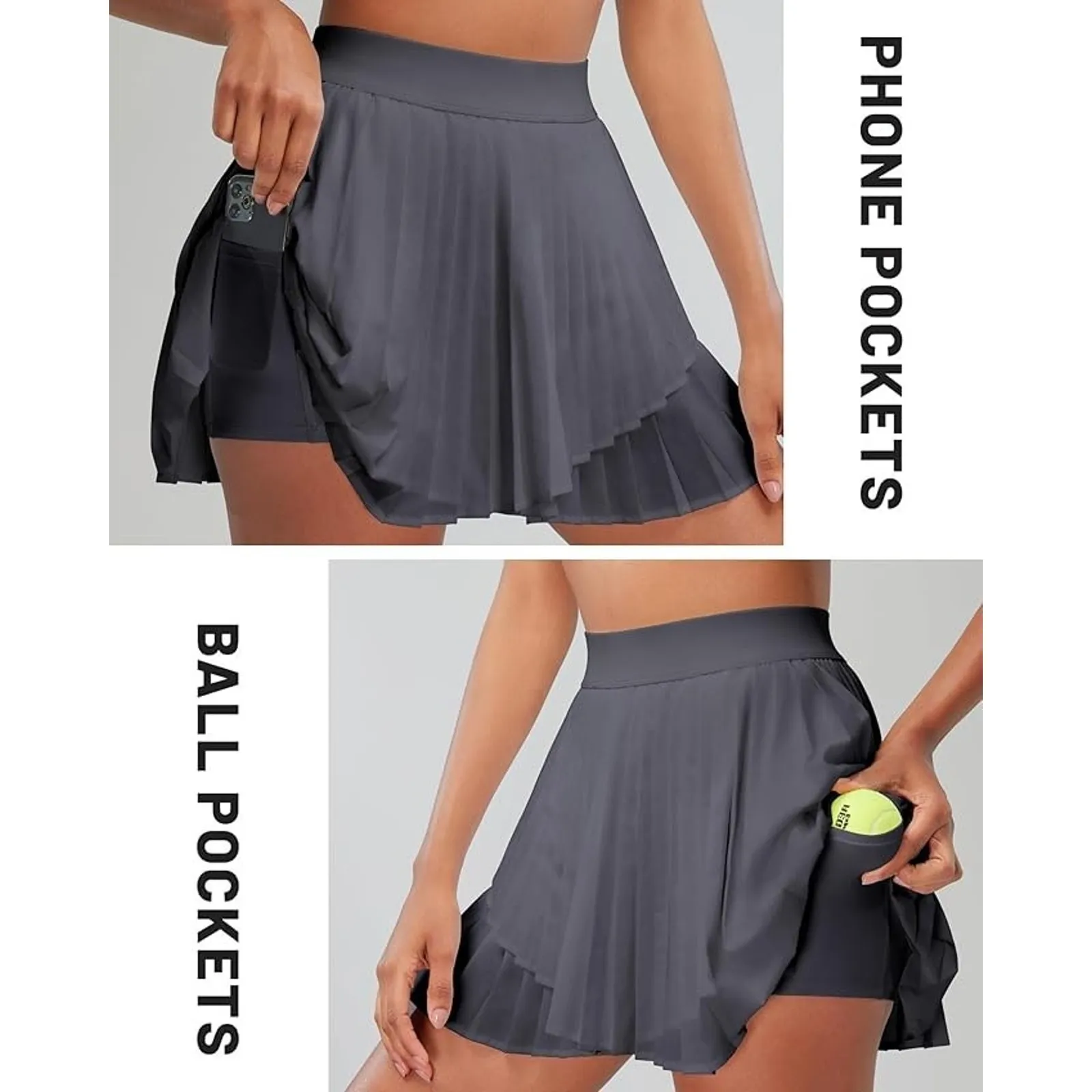 RUNNING GIRL Women's Pleated Tennis Skirt Skort with Pockets Gray XXl - Image 4