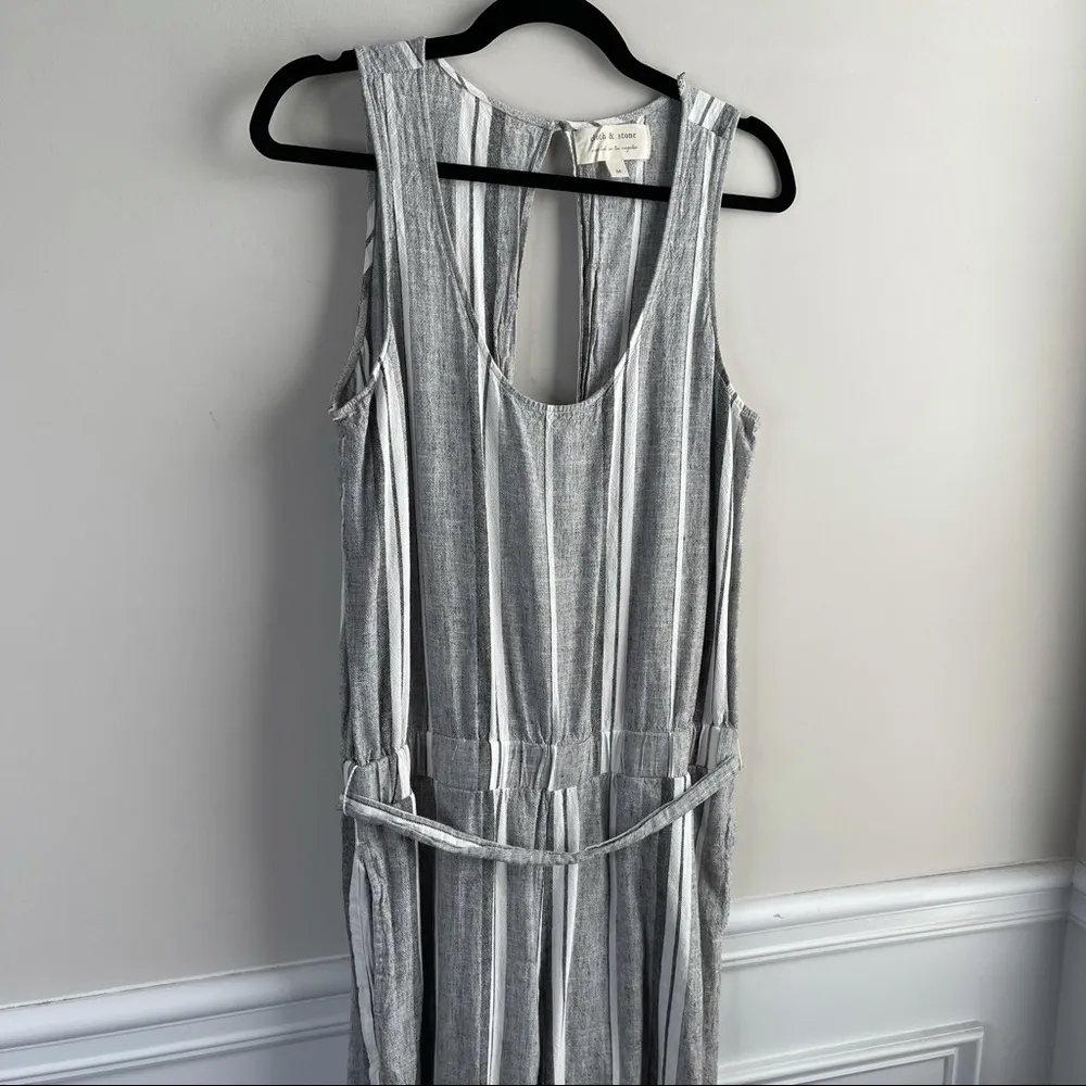 Cloth and Stone linen blend triped peek a boo belted sleeveless jumpsuit medium‎ - Image 3