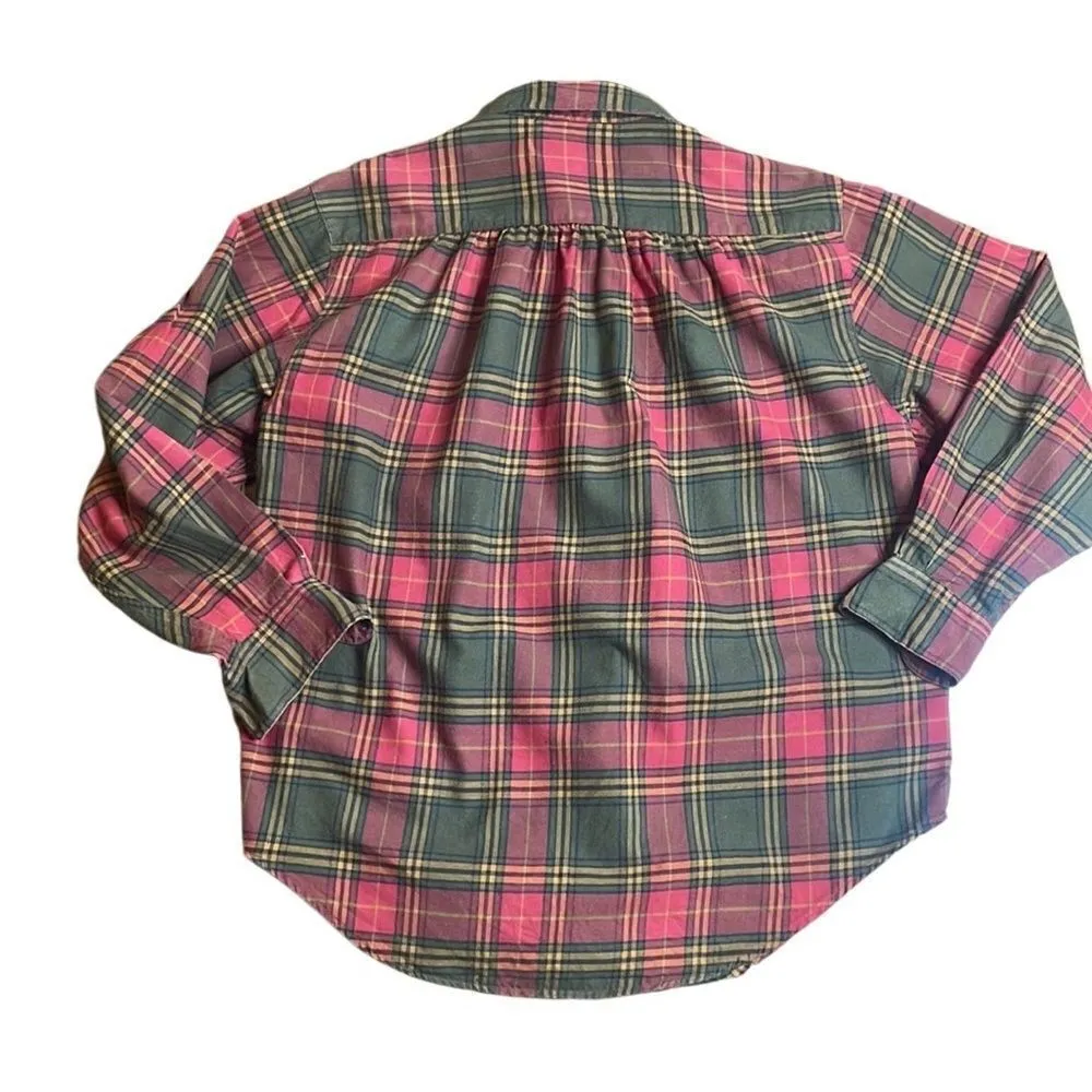 90s Vintage red and brown tartan plaid flannel button down women medium - Image 4