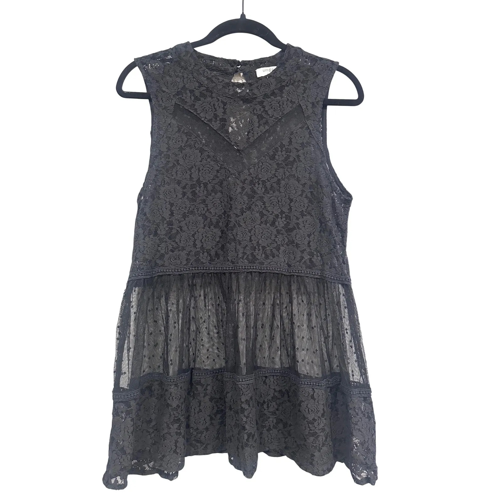 Umgee Black Lace Tiered Tulle Ruffle Tunic Top Size M Sheer Dark Romantic Goth Size M - Image 4