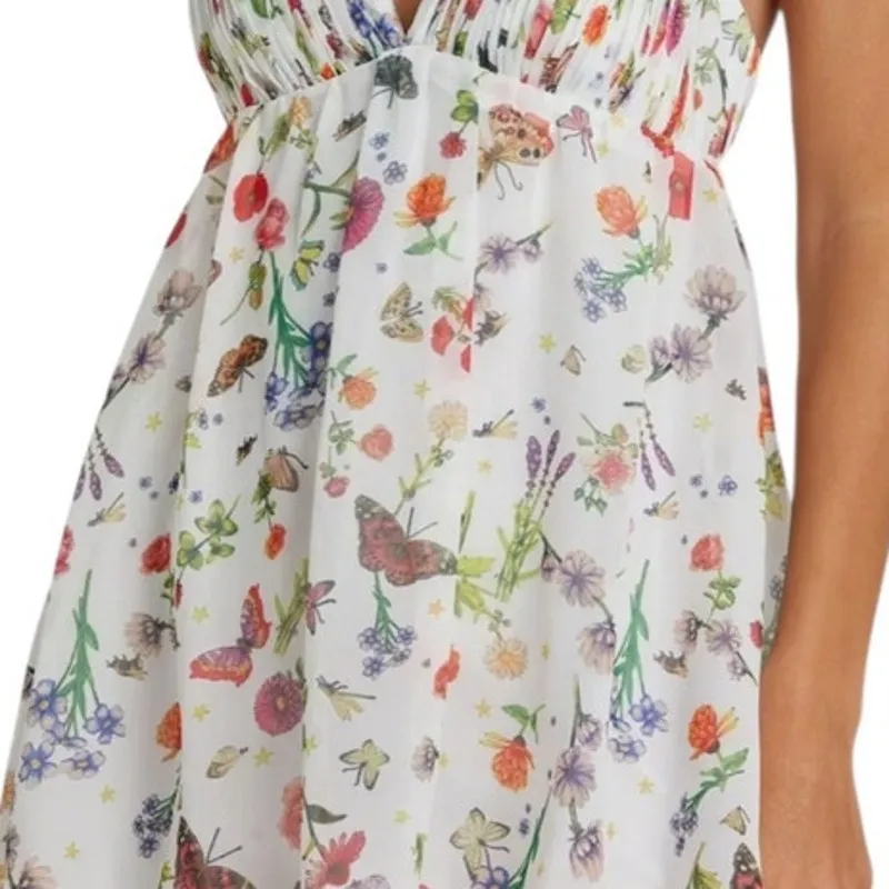 Mac Duggal Size 6 NEW Style 70197 White Butterfly Print Ruffle Hem Mini Dress - Image 5