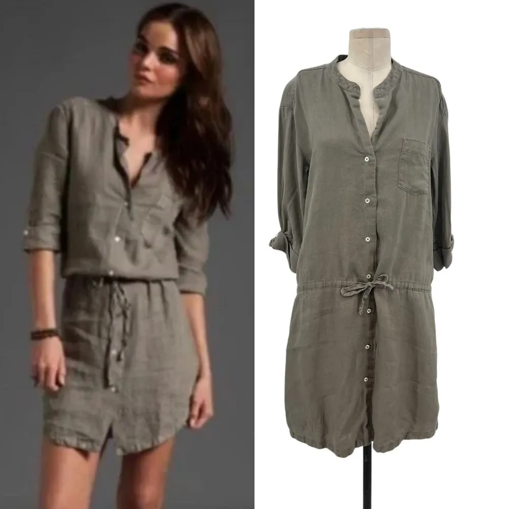 James Perse Linen Drawstring Shirt Dress Greystone Sage Green Size‎ 3 / US Large - Image 2