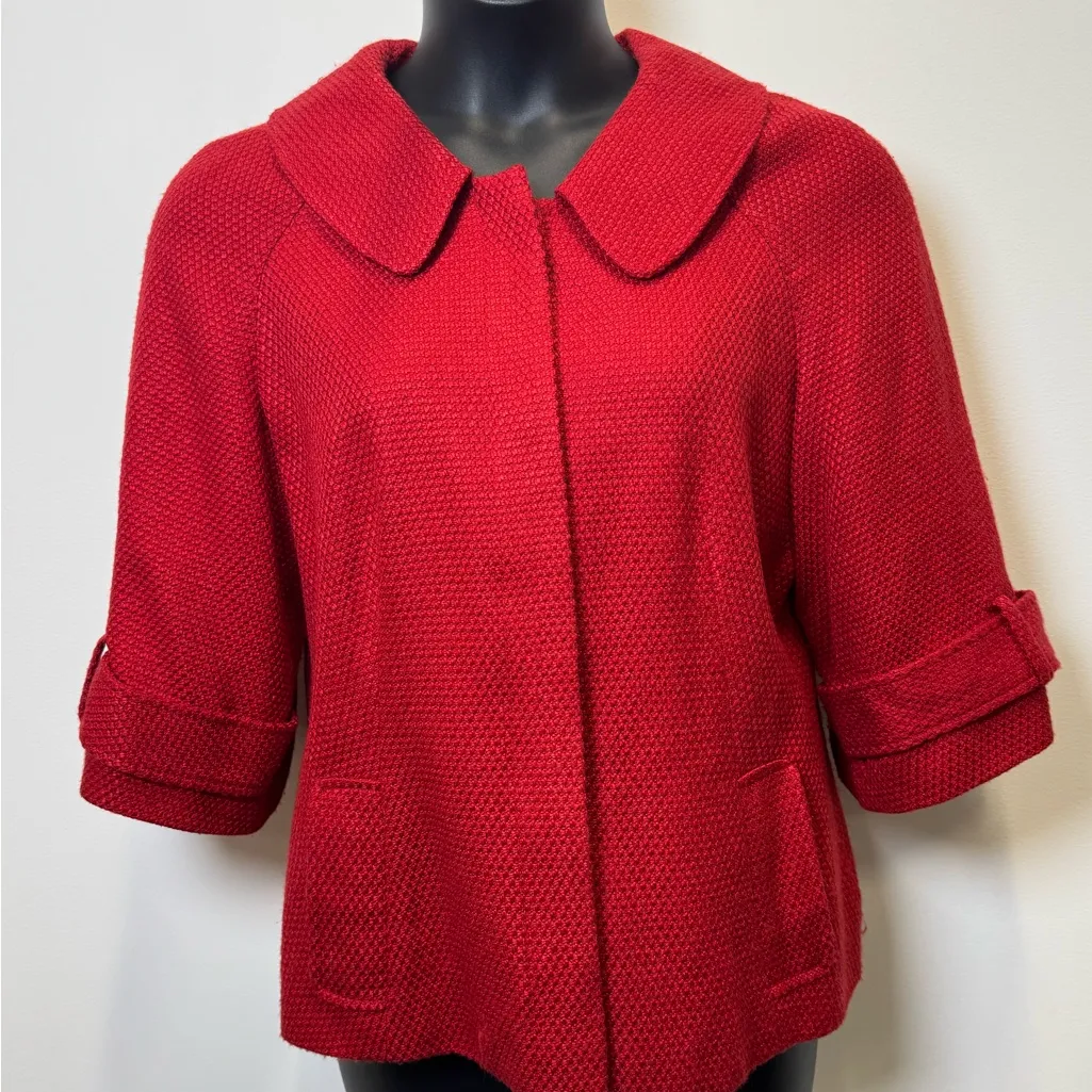 Chaus Red Textured Cropped Jacket (Size 12) - Image 3