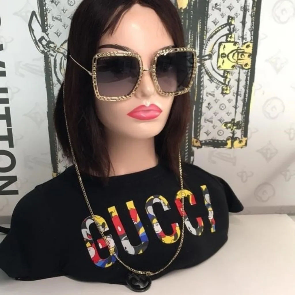 New Authentic Gucci Sunglasses Women's GG1033S 002 Gold Necklace Chain 57-21-215 - Image 10