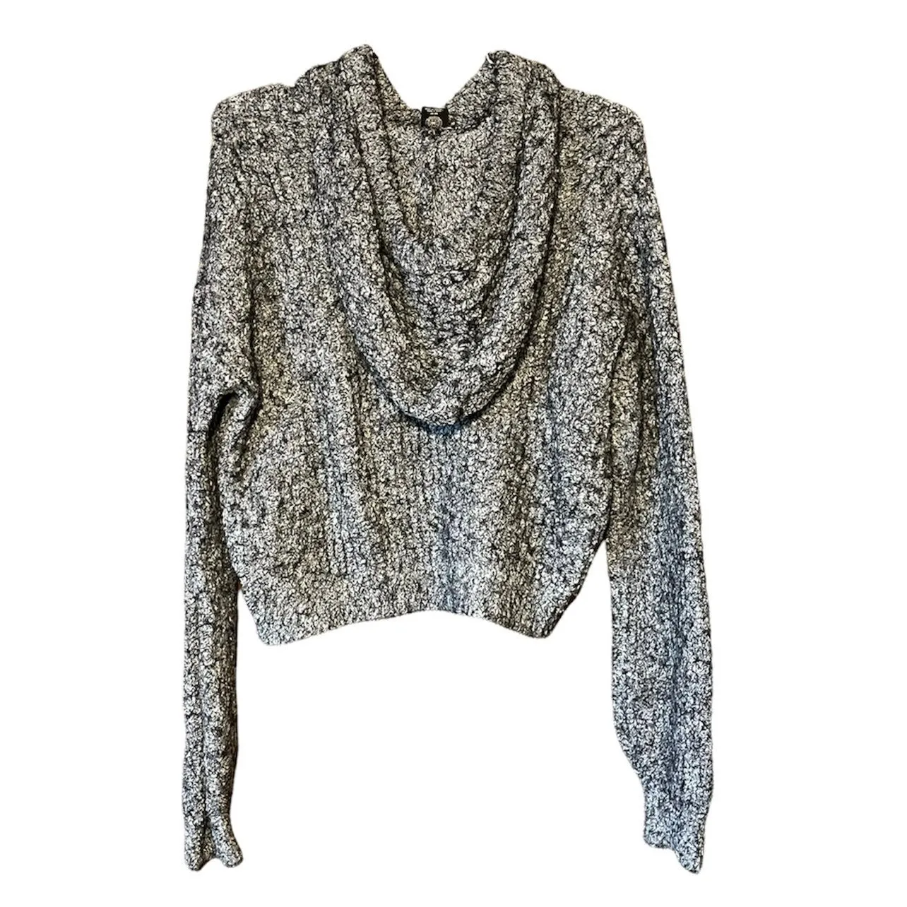 Urban Outfitters Woman's Charcoal Grey Thick Knit Cropped Hooded Sweater - Image 6