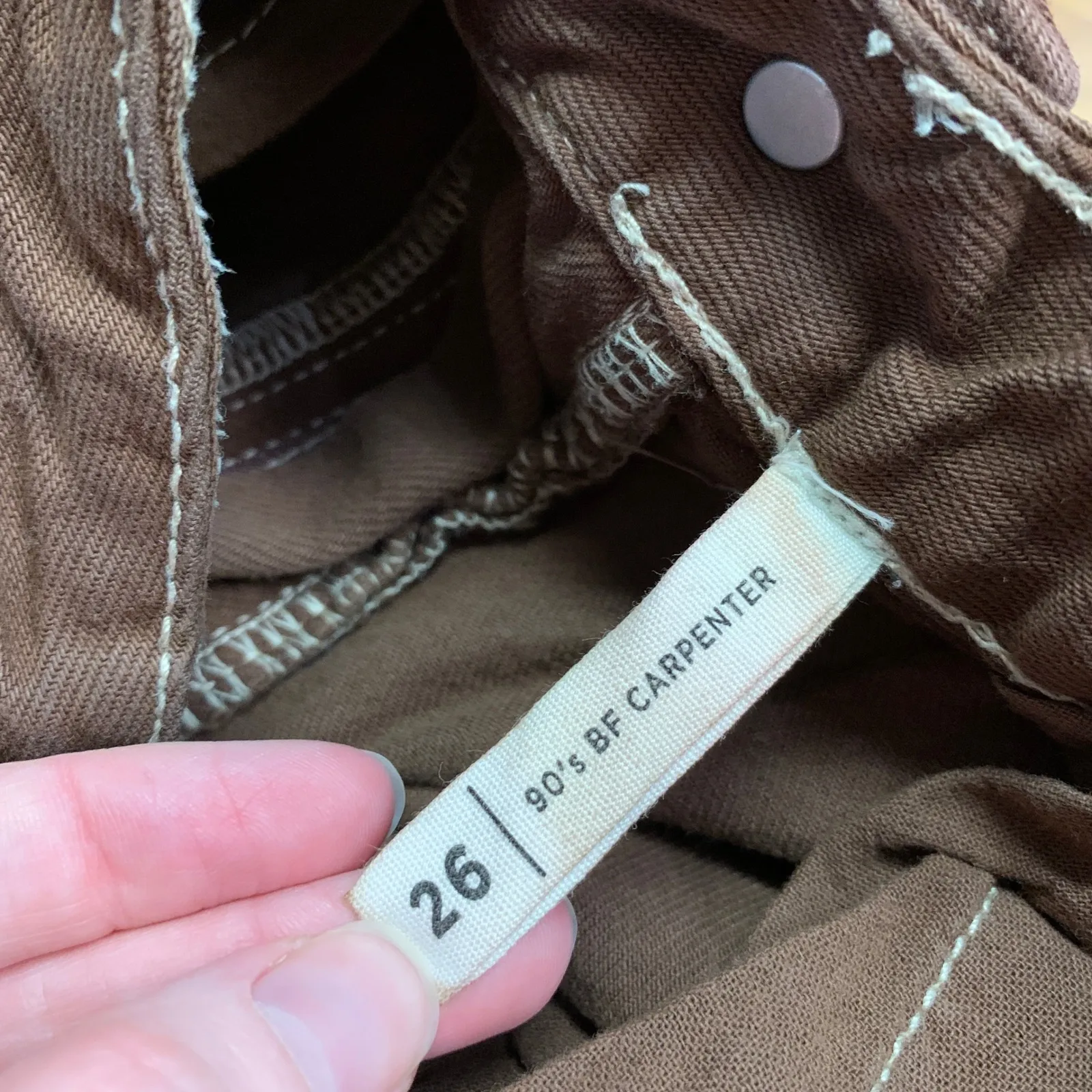 Pacsun 90s BF Carpenter Pants Brown White Stitching Relaxed‎ Fit Women Size 26 - Image 7