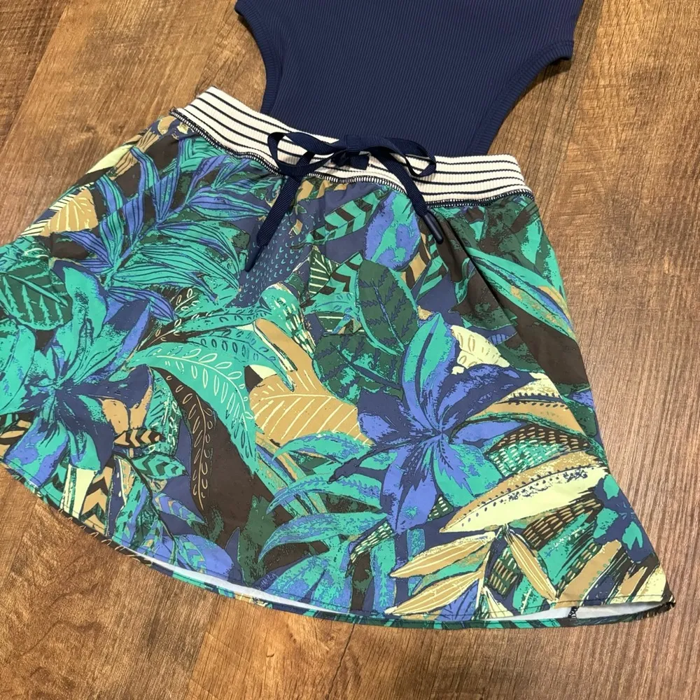 NEW Aerie Offline Ribbed Cutout Romper Dress Sz XS Blue Tropical - Image 5