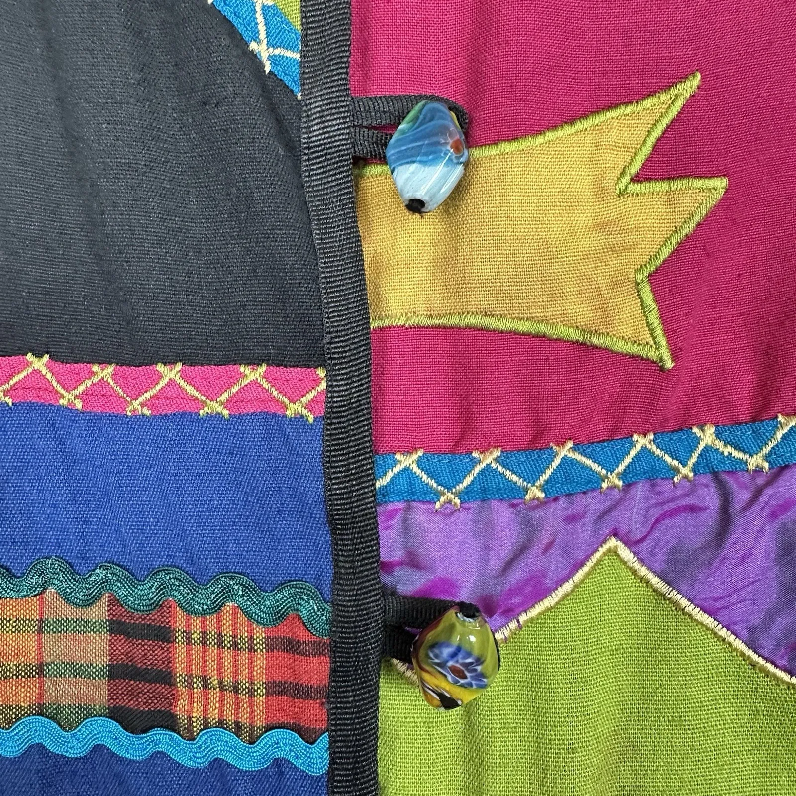 Vintage Allure Patchwork Cardigan Coat Sz Medium Eclectic Teacher Art 90s Retro - Image 3