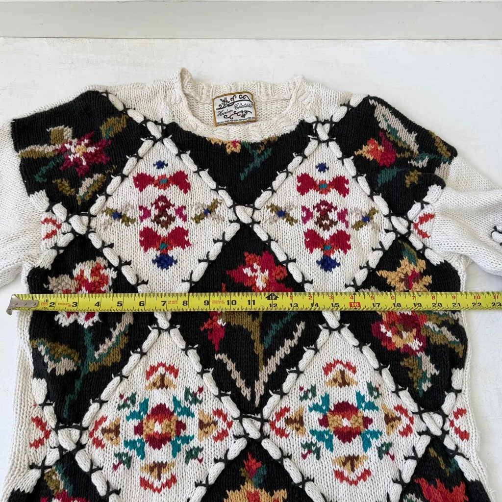 Vintage Heirloom Collectibles SWEATER Christmas Argyle Floral Diamond Size L Black Size L - Image 6