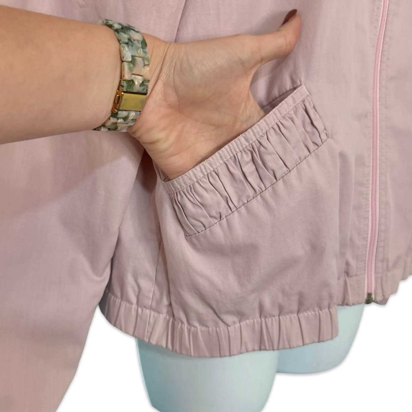 Vintage Nordstrom Baby Pink Light Windbreaker Ruffle Mock Neck Jacket size M / L Size M - Image 10