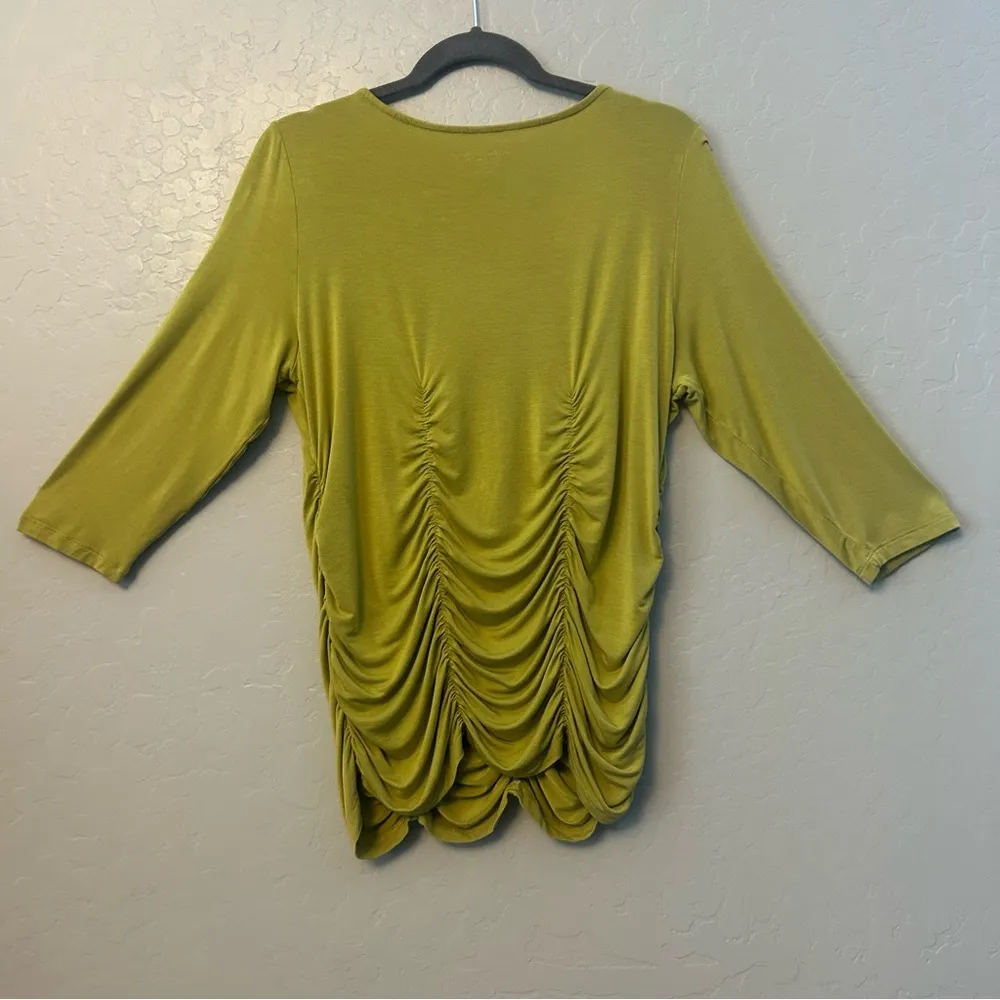 Soft Surroundings rachel ruched jersey knit top in green chartreuse color large - Image 8