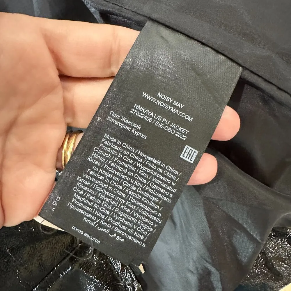 NOISY MAY Faux Patent Leather Moto Motorcycle Biker Bomber Jacket Size Small - Image 9