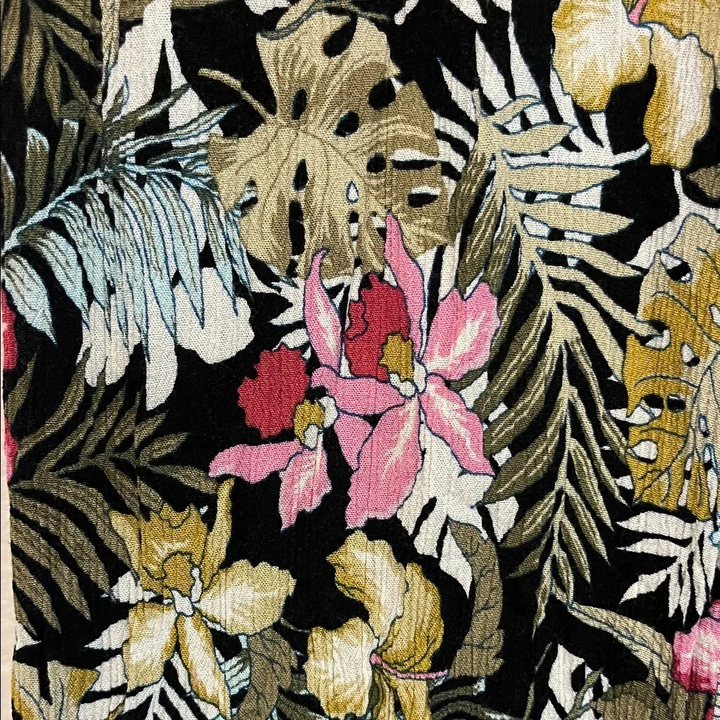 Vintage Hawaiian Tropical Floral Print Women's Pants with elastic waistband 90s Pink - Image 5